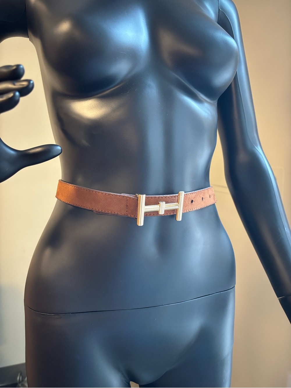 H&M Brown Belt with Gold H Buckle